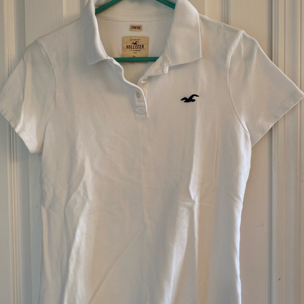 Ladies White Hollister Stretch Polo Shirt, Size XL